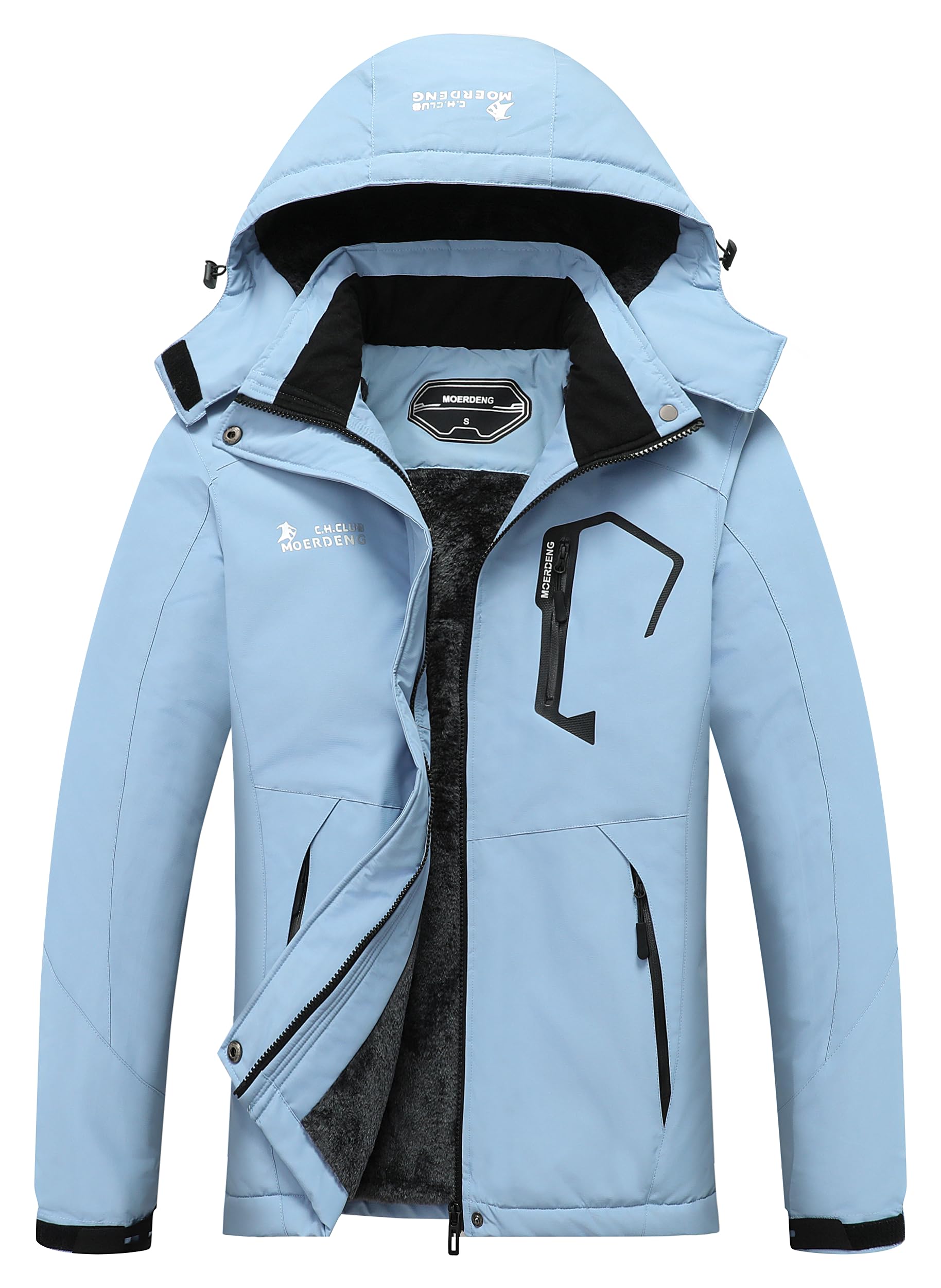 MOERDENGWomen's Waterproof Ski Jacket Warm Winter Snow Coat Mountain Windbreaker Hooded Raincoat Jacket