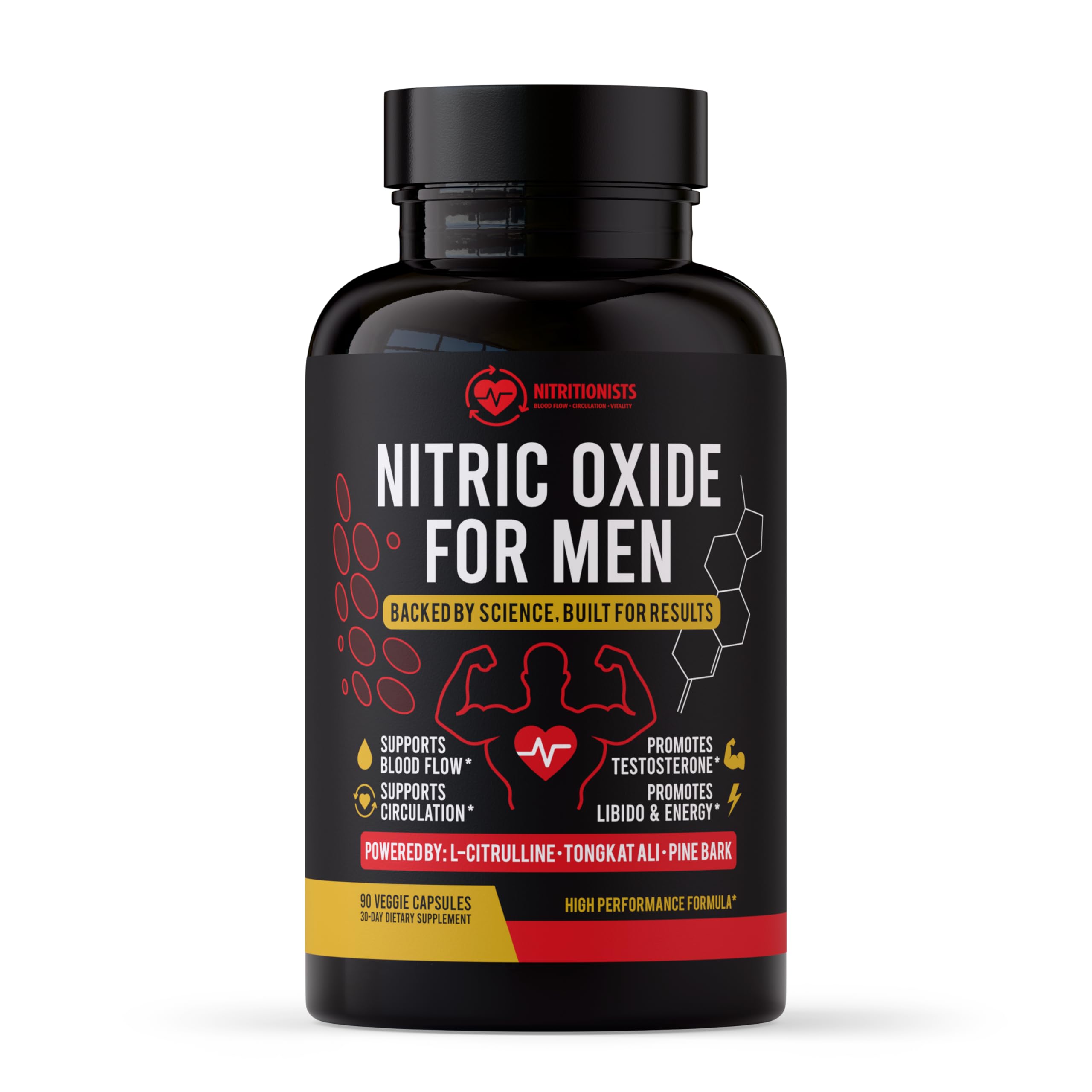Nitritionists Pré-treino com L-citrulina, extrato de casca de pinheiro, tongkat ali e zinco, 90 cápsulas
