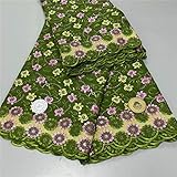 African Lace Fabric with Stones Luxury Swiss Voile Lace 100% Cotton Fabric for Women Evening Prom Dress.(5 Yards/Piece) (Green)