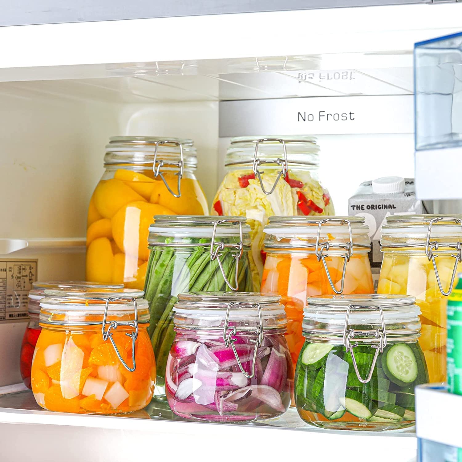 VOIDROPAirtight Glass Canister Set of 6 with Lids 17oz/500ML Food Storage Jar Round - Storage Container with Clear Preserving Seal Wire Clip Fastening for Kitchen Canning Cereal, Pasta, Sugar, Beans