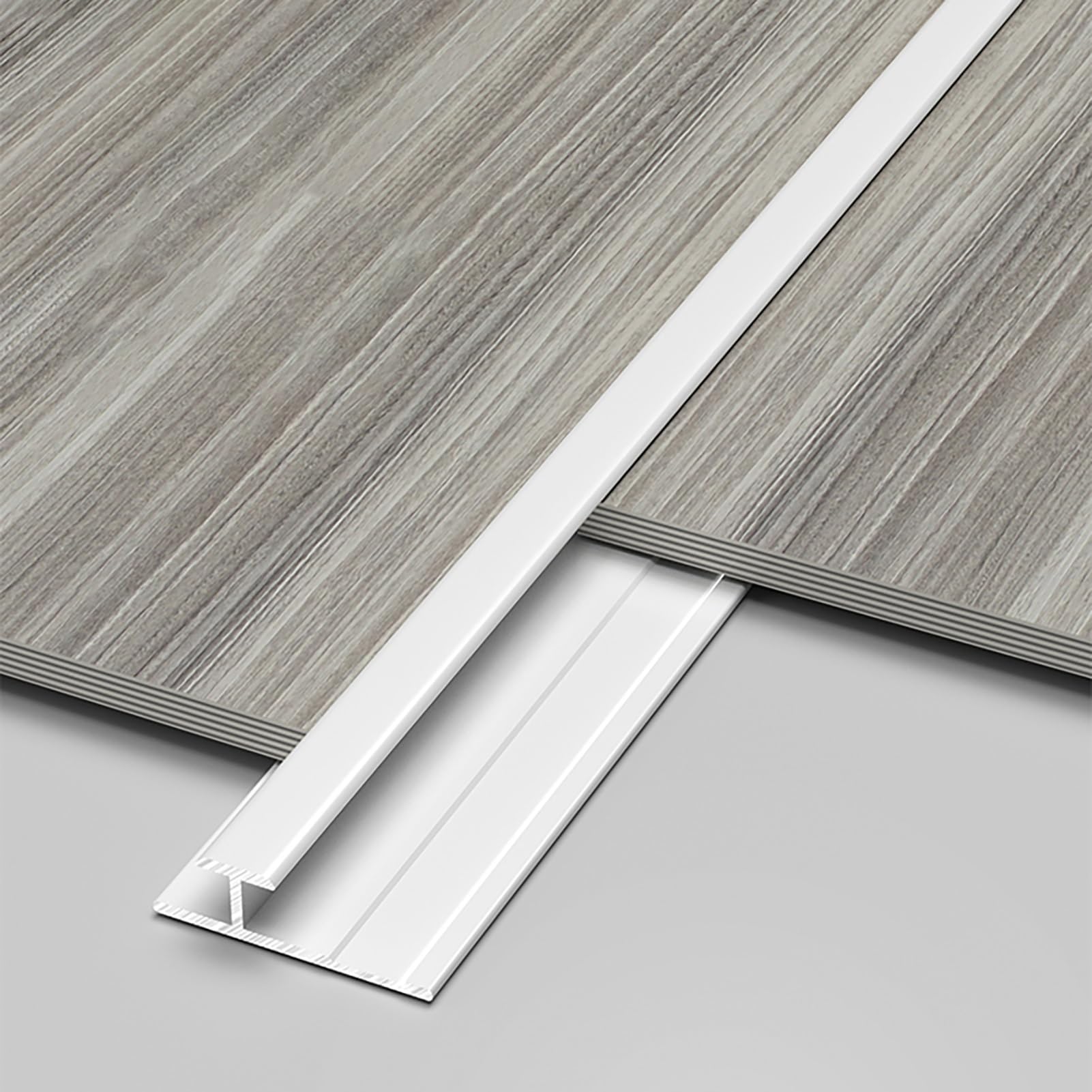 3Pcs Aluminium Flooring Edging Transition Strip for Floor, 39.4in Flat Floor Threshold Bar Divider Cover, Smooth Edge Trim for Joining Floors Gaps(White,H3.5mm)