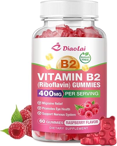 Miniatura 1 de Gomitas de vitamina B2 Riboflavina de 400 mg con magnesio para niños y adultos, gomitas B2 para alivio de la migraña y apoyo del sistema nervioso,