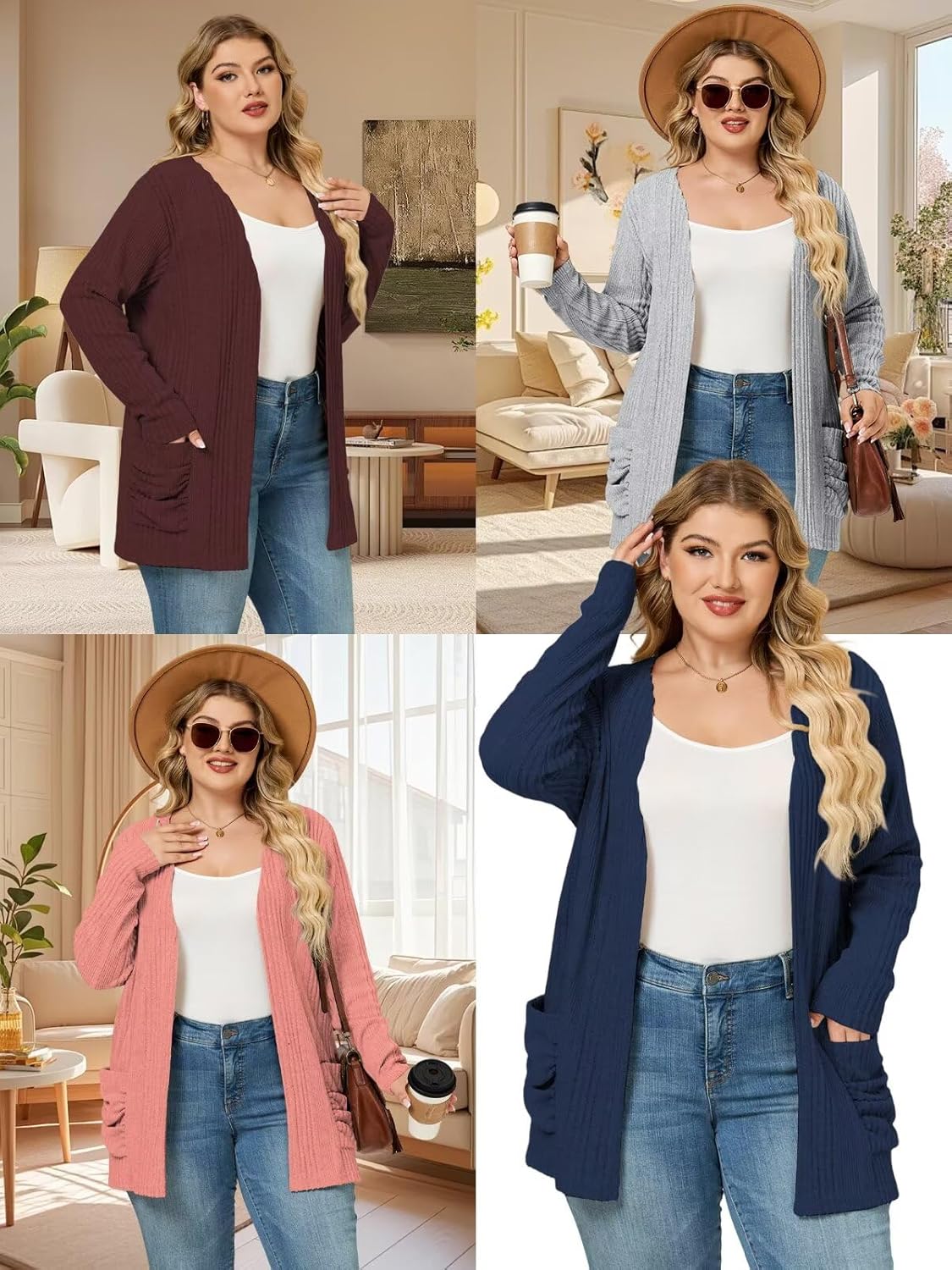 DOLNINE Plus-Size-Cardigans for Women Trendy Casual Lightweight Open Front Cardigan Sweaters Outerwear with Pockets - Image 6