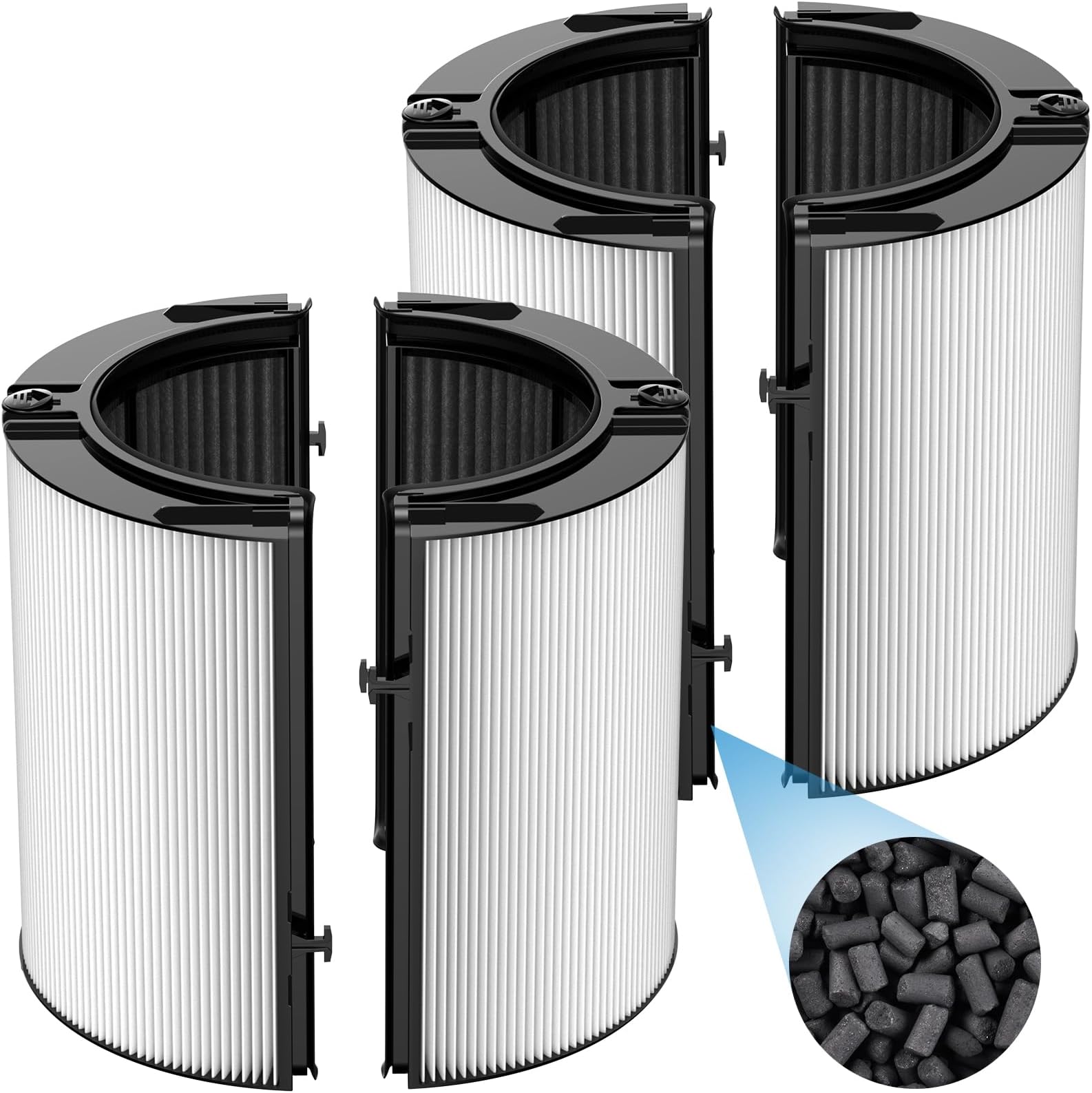 2 Pack Combi 360°Glass Filter For Dyson HP1 HP2 TP09 TP07 TP06 TP04 TP10 TP7A HP04 HP06 HP07 HP09 HP10 HP4A HP7A PH01 PH02 PH03 PH04 PH3A DP04 PC1 PC2 Air Purifier, Activated Carbon Filter #965432-01