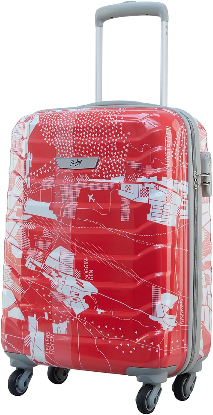Skybags Trooper 55 Cms Small Cabin Polycarbonate Hardshell Sided 4 Spinner Wheels Luggage/Suitcase/Inlineskatewheel Trolley Bag- Red and White