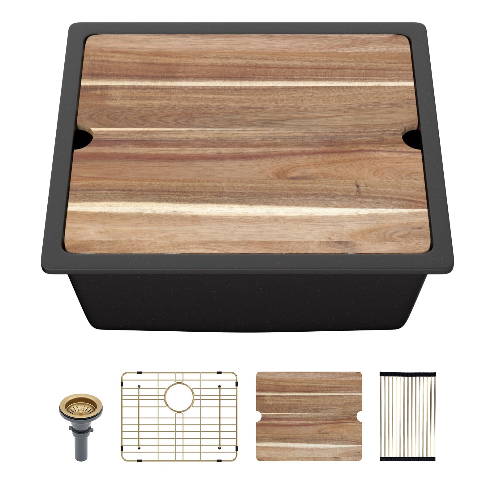 Évier de cuisine noir Sarlai 53cm, le petit évier granit composite anti-rayures