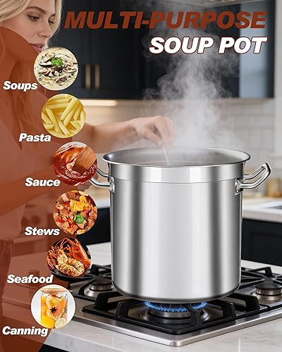 Miniatura 6 de Olla Grande con Tapa - Utensilios de Cocina de Acero Inoxidable de 40 Cuartos, Olla para Sopa de Servicio Pesado de 10 Galones, Ollas Grandes para