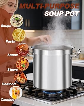 Stock Pot 20 Quart - Stainless Steel Stock Pot with Lid Heavy-Duty Cooking Pot for Soup, Stew, Pasta Commercial & Home Use, Induction Compatible - 5 Gallon