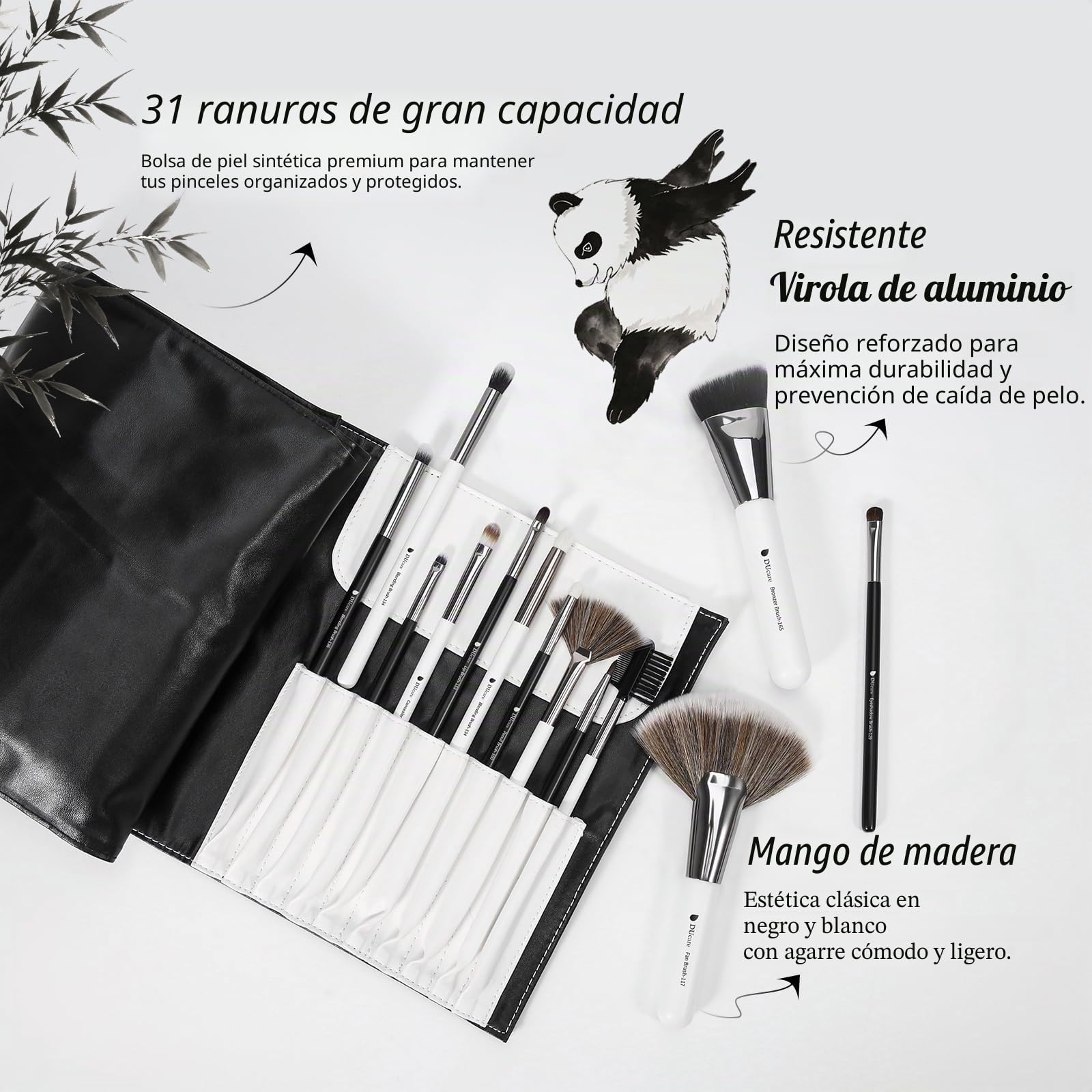 DUcare Brochas de Maquillaje Profesional Con Bolsa de Cosméticos 31 piezas Premium Synthetic Set de Pinceles de maquillaje para Artista de Maquillaje(Estilo panda）