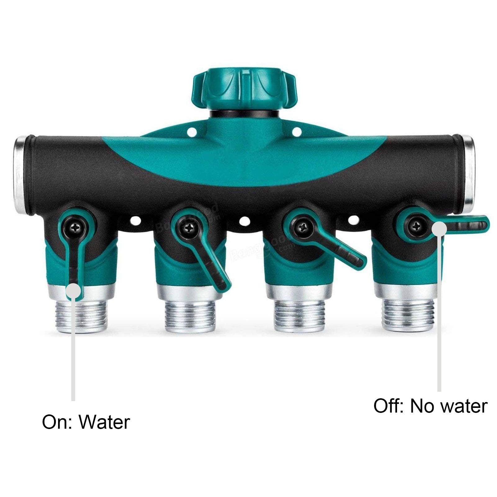 Sdoppiatore per Tubo Giardino a 4 Vie, Sdoppiatore per Tubo Giardino in Metallo, Valvola Divisore per Tubo Giardino Connettore del Controller di Distribuzione 'acqua