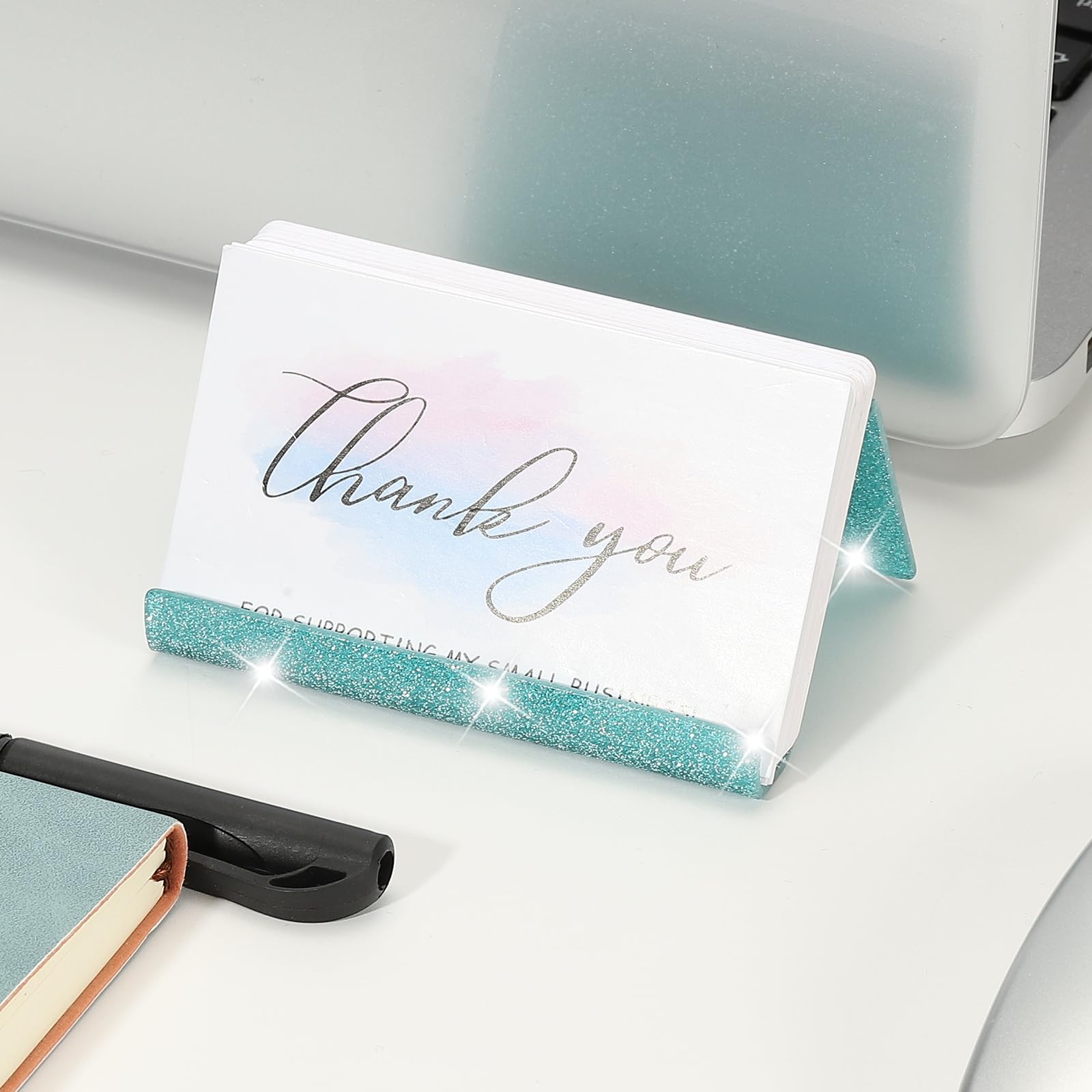PATIKIL Business Card Holder for Desk Acrylic Business Card Holders Shine Card Stand Organizer Cards Display for Office Exhibition Lake Blue - Image 4