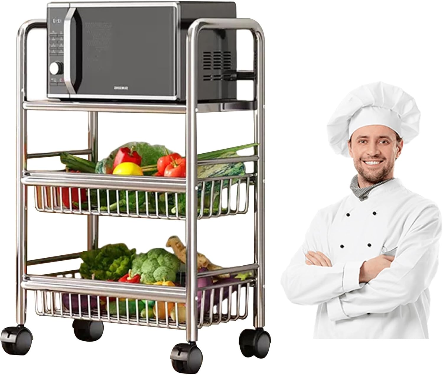 Kitchen Islands Cart 304 Stainless Steel, Utility Rolling