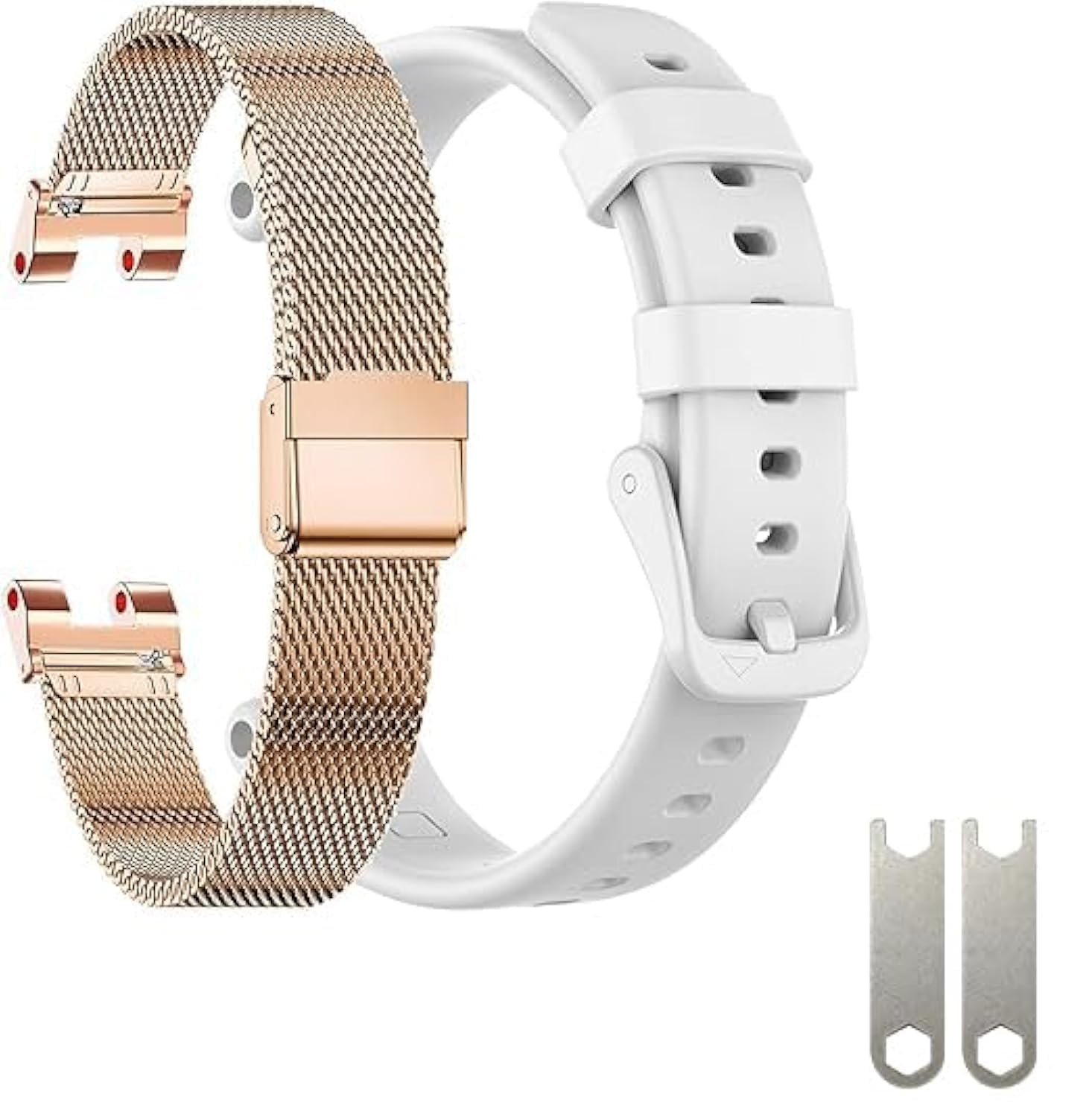 Bracelet de rechange en acier inoxydable milanais et silicone pour montre connectée Garmin Lily, or rose + blanc