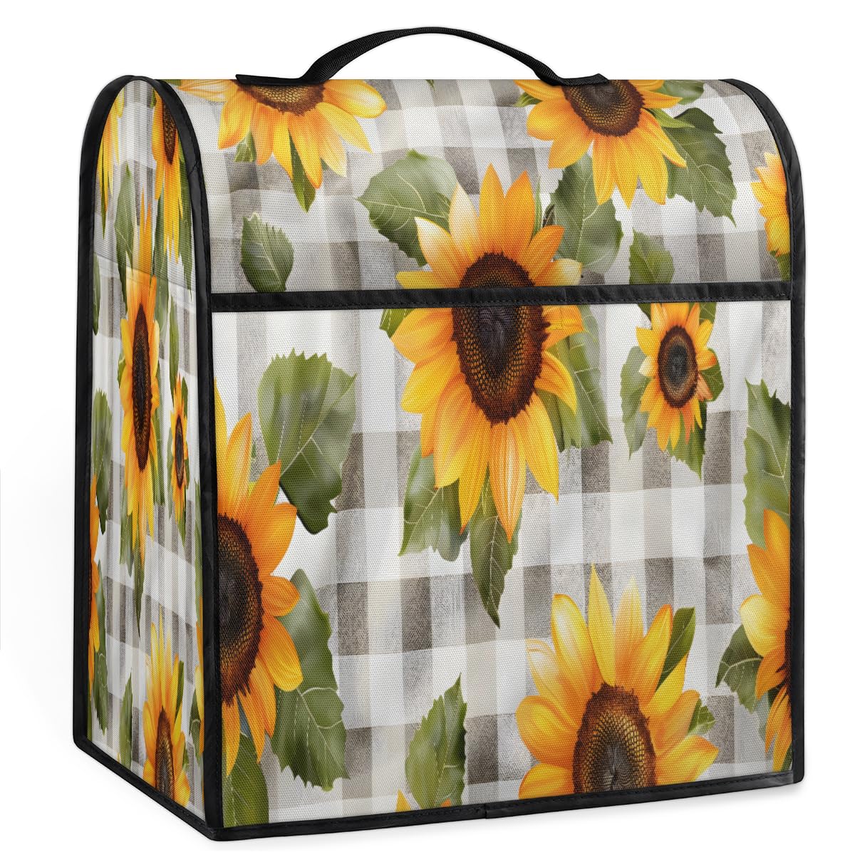 Coffee Maker Cover Checkered Sunflower Kitchen Appliance Covers Small Appliance Covers Blender Cover Juicer Cover Dust Covers for Kitchen Appliances with Top Handle and Pockets,Washable,B435