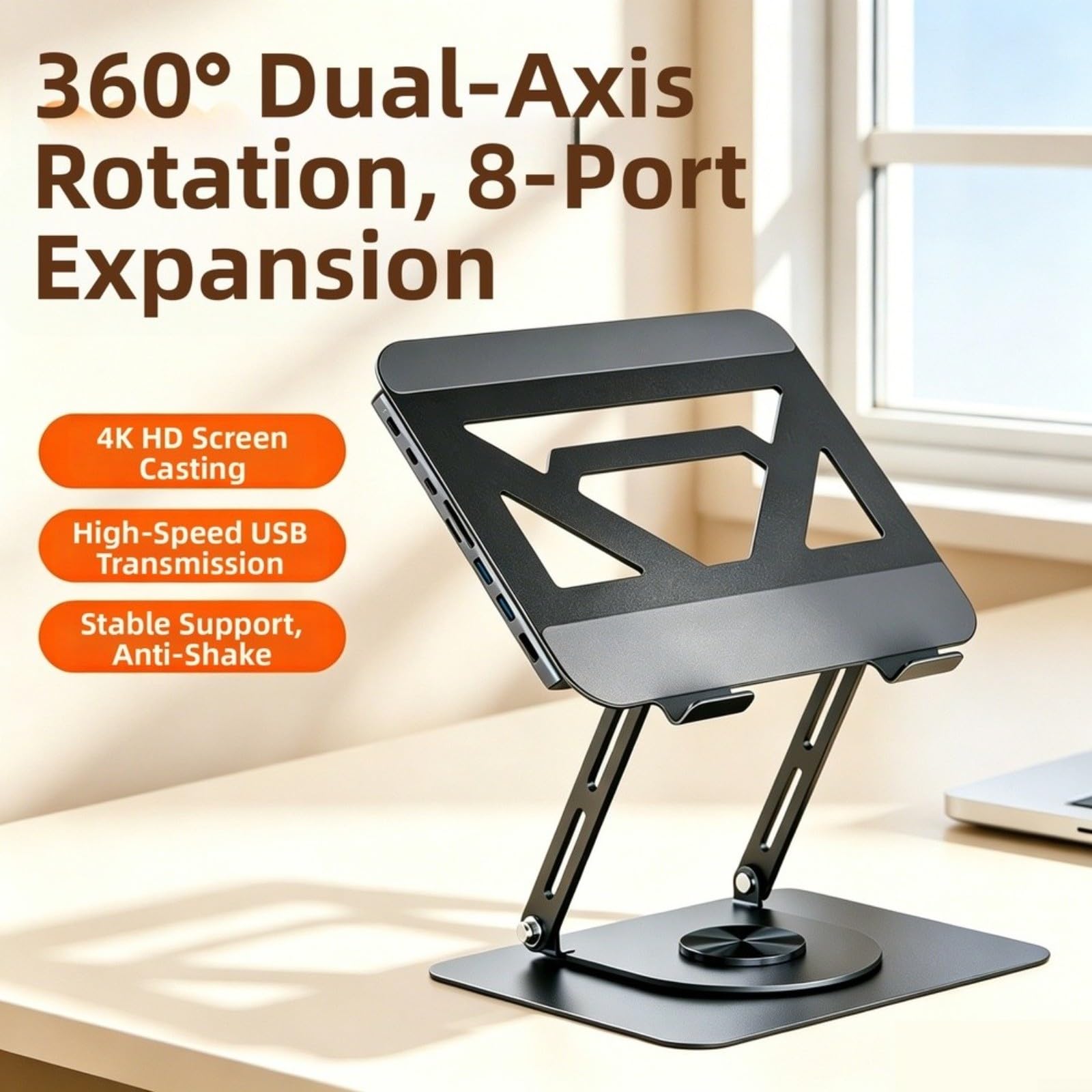 Docking station USB 3.0 con alloggiamento in alluminio, supporto pieghevole per laptop di tipo C per collegamento e raffreddamento, salvaspazio, grigio