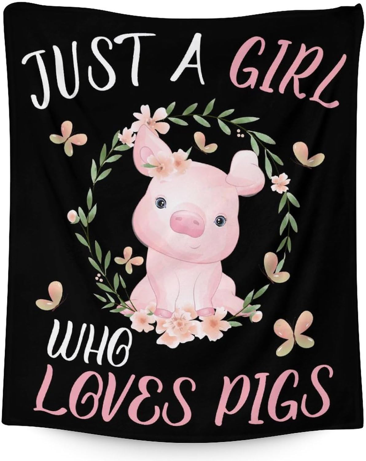 Custom Pig Blanket Gifts - 40 x 50 Inches Cute Pig Blankets for Kids - Black Plush Warm Comfort Throws for Chair