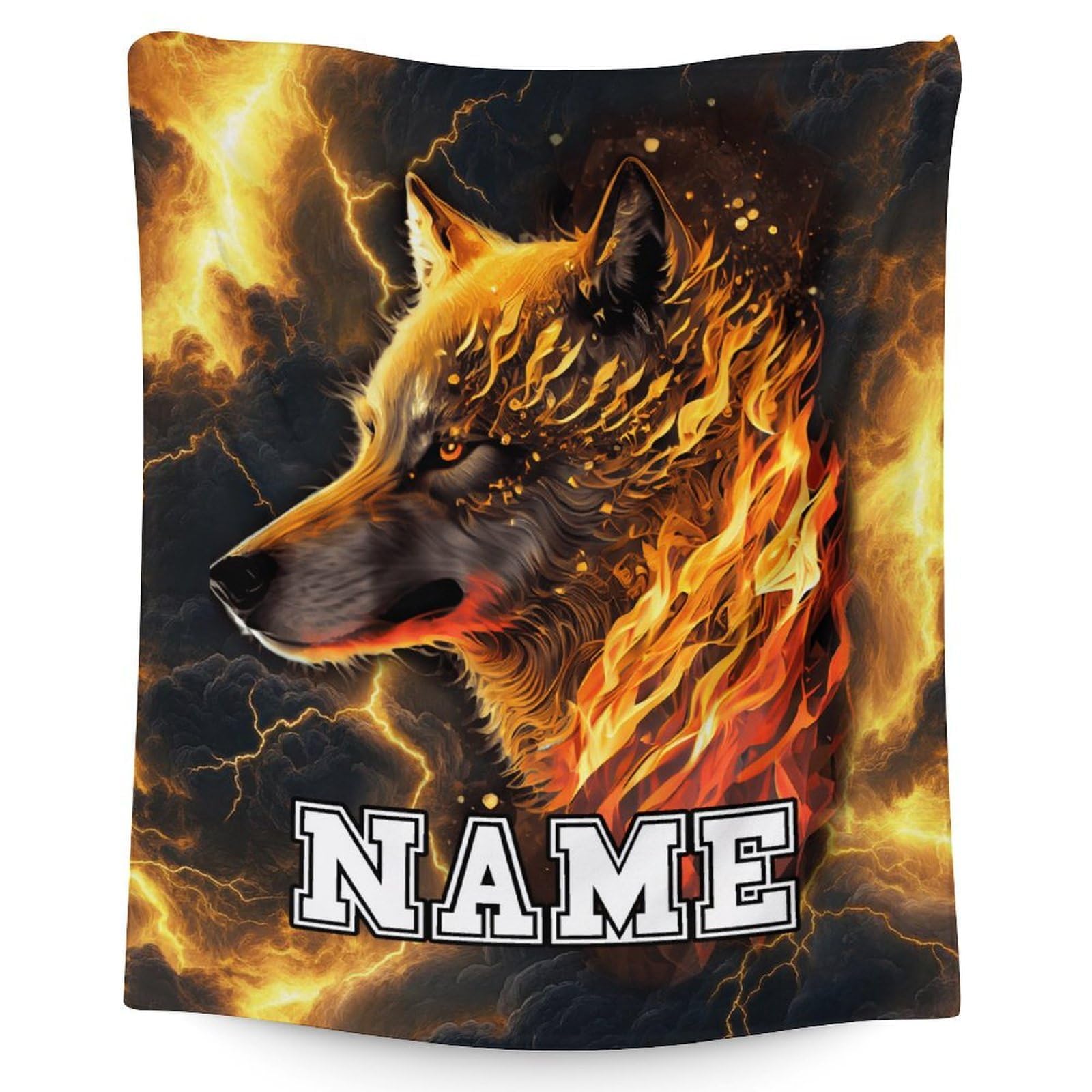 GiftRomance Personalised Wolf Blanket with Custom Name – Soft Fleece Throw for Kids Boys, Cosy Lightweight Bed and Sofa Gift