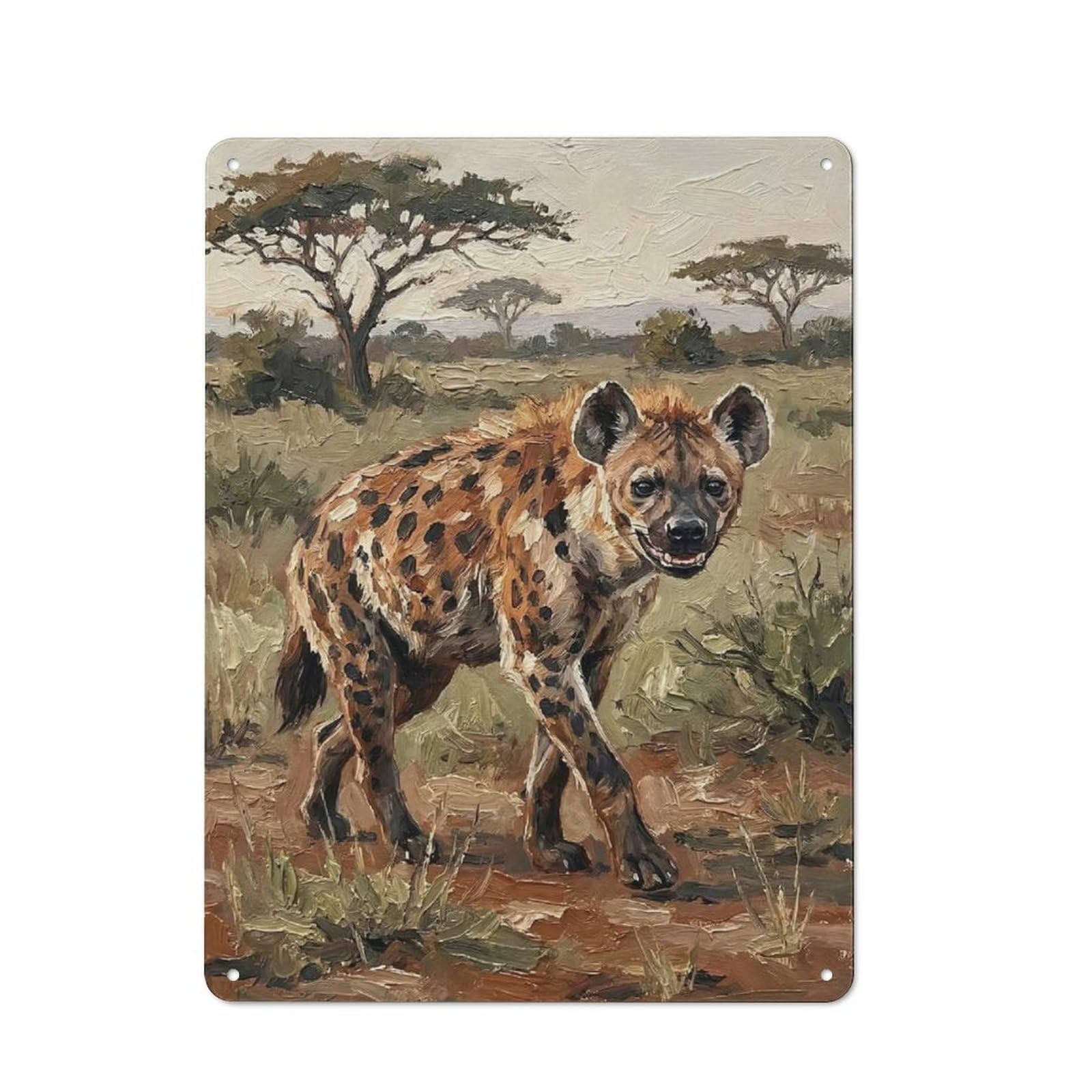Tin Wall Plaque 40x30cm with Hyena in The African Savannah for Pub Or Café, A Decorative Christmas Gift for Hospitality Wall Decor Collectors