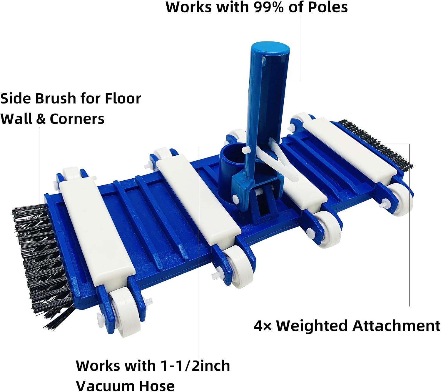 BEBEKULA 15" Weighted Flexible Pool Vacuum Head Pool Vacuum Head with Side Brushes Great for Cleaning Debris from Pool Floors
