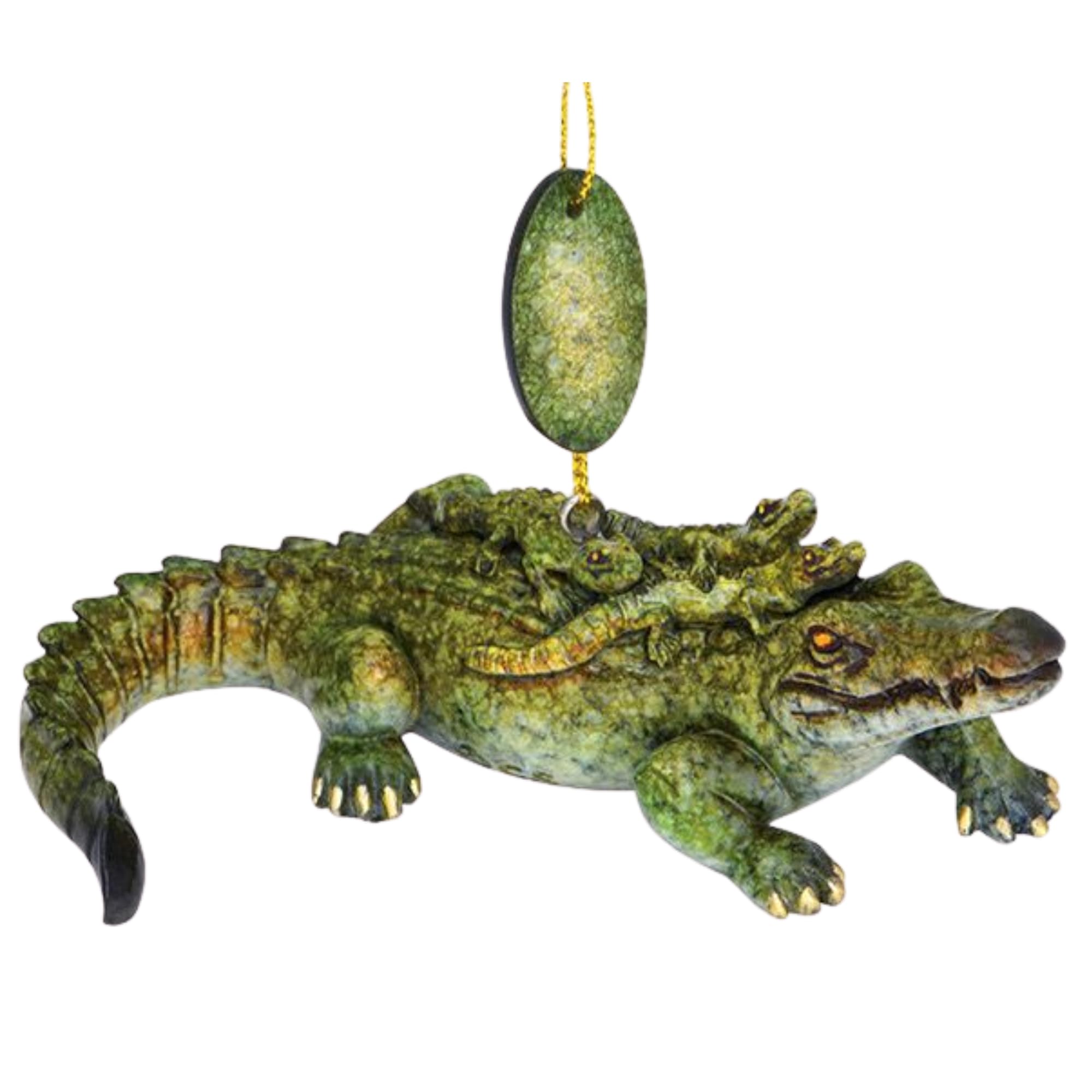 Alligator Ornament with Baby Gators – Resin Christmas Tree Ornament, Wildlife Holiday Decor, Green Crocodile Hanging Decoration