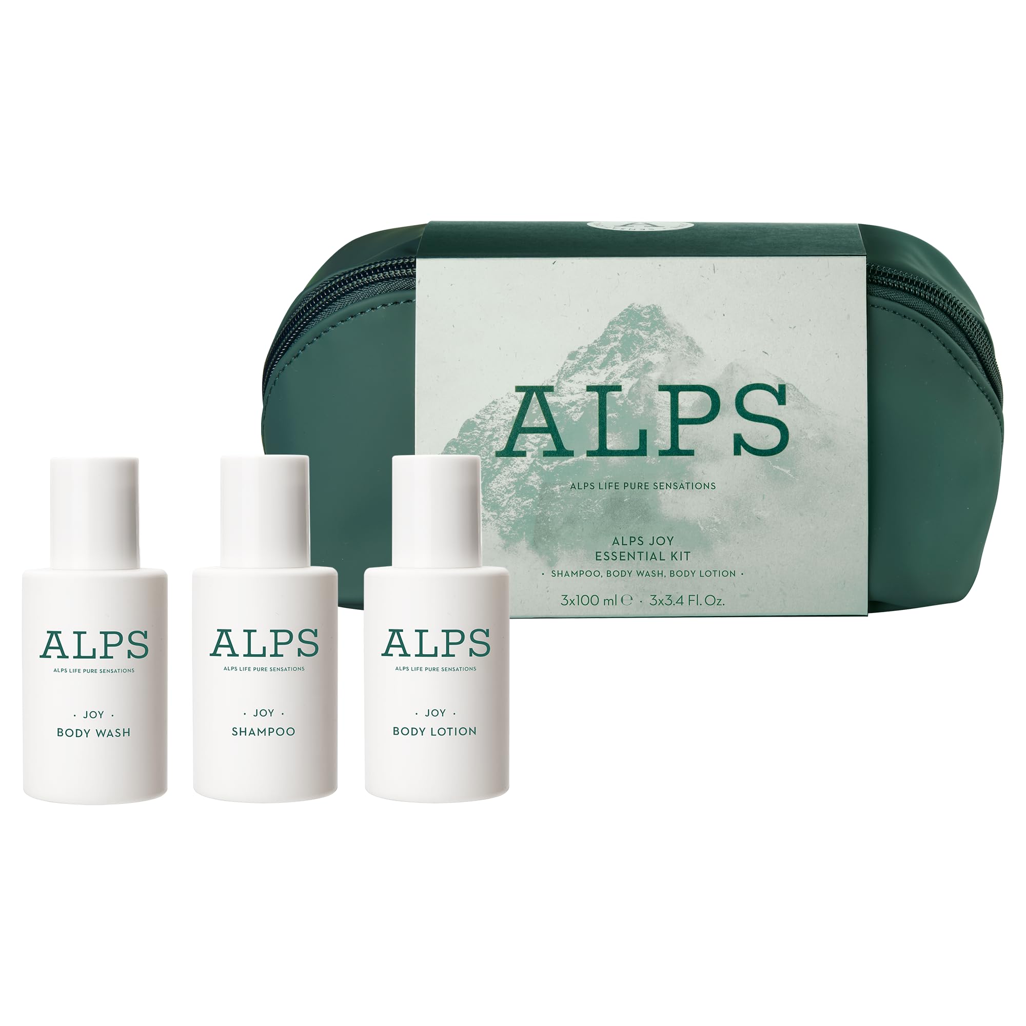 ALPS Joy Essential Kit – Set da Viaggio 3x100 ml con Body Wash, Body Lotion e Shampoo – Kit Cura Corpo Vegan Eco-Friendly Made in Italy