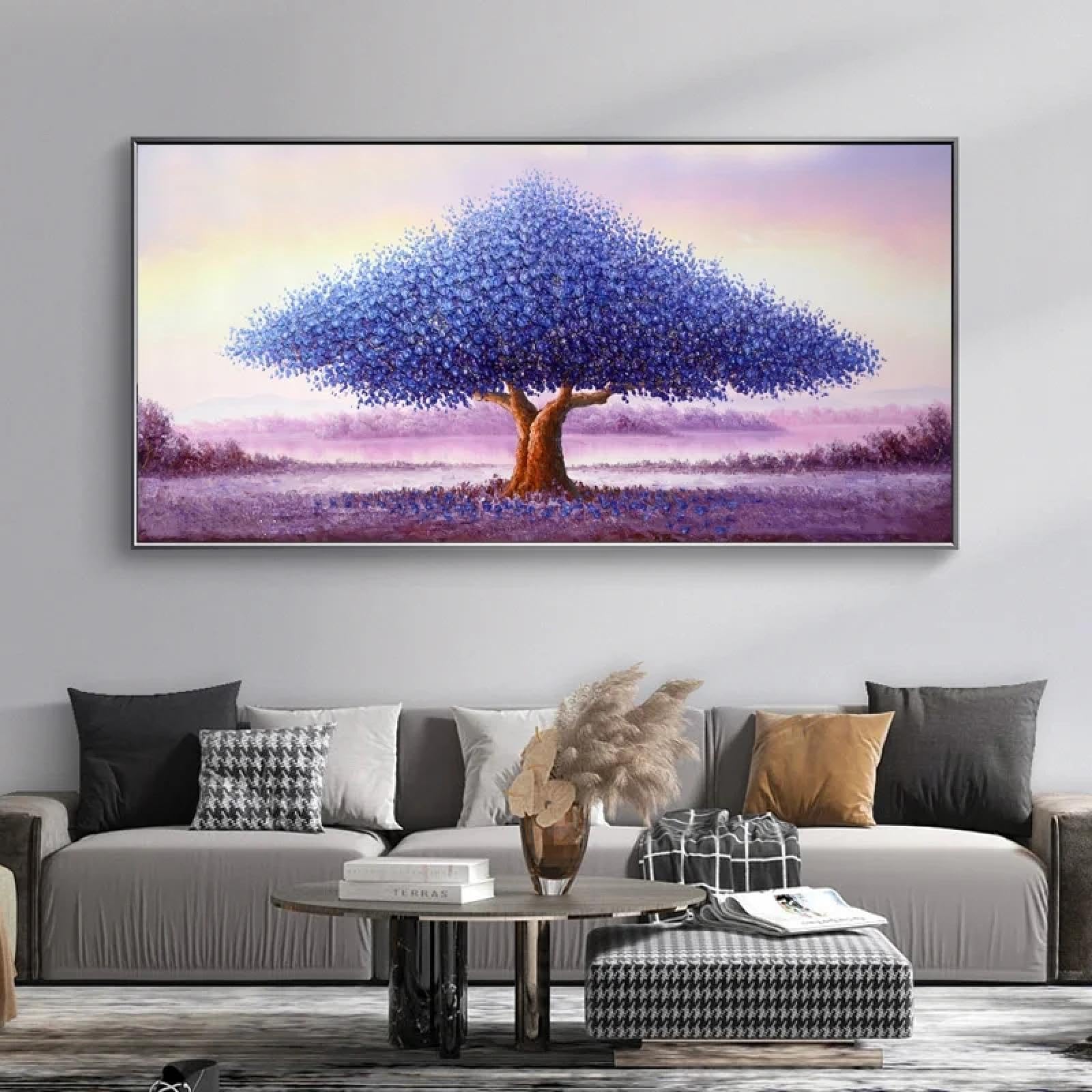 Tableau fleur violette 40x70cm avec cadre noir pour salon - 7