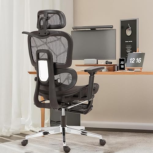 Silla ergonómica de malla para oficina y juegos con reposapiés, silla de escritorio de oficina en casa, cómodo soporte lumbar, inclinación de 130,