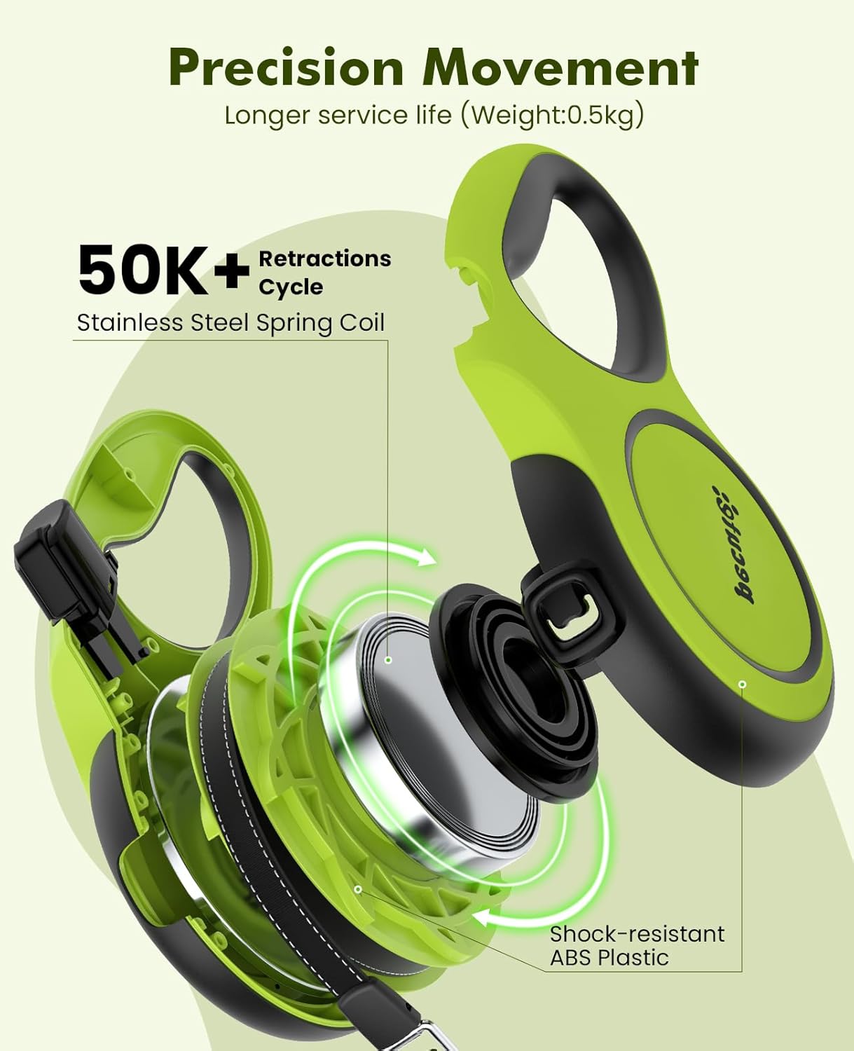 Pecute 8 Metre Extendable Dog Leash, Lead for 15-50 kg, with Anti-Bite Rope 46 cm, Hygienic Bags and Bag Holder | 360° Anti-Tangle | Dog Walking, Training, Rainy Days, Green 7