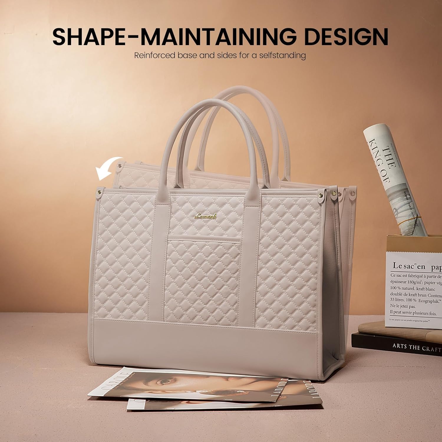 LOVEVOOK Laptop Bags for Women, 17 inch Waterproof Work Tote Bag with Clutch, Professional Teacher Computer Purse Lightweight Shoulder Bag Travel, Gray pink - Image 9