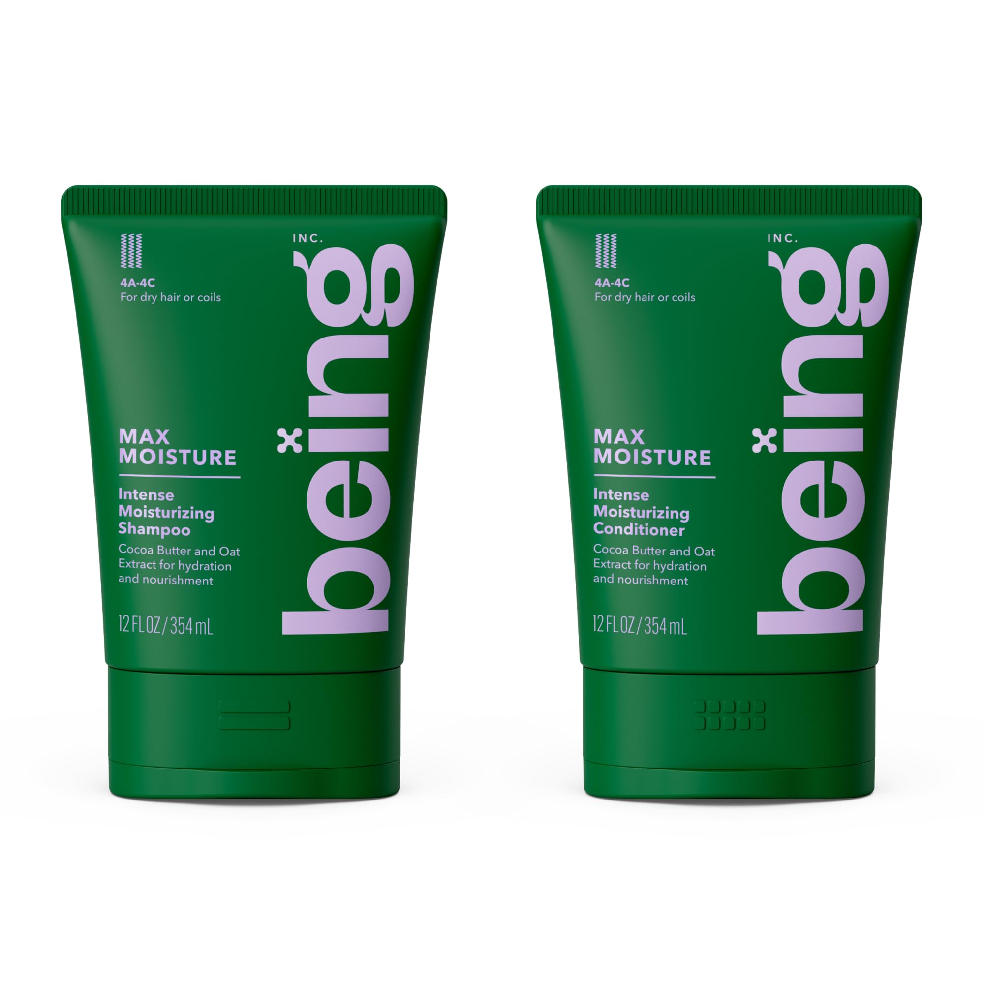 being MAX MOISTURE Intense Moisturizing Shampoo and Conditioner Set 354mL with Cocoa Butter and Oat Extract