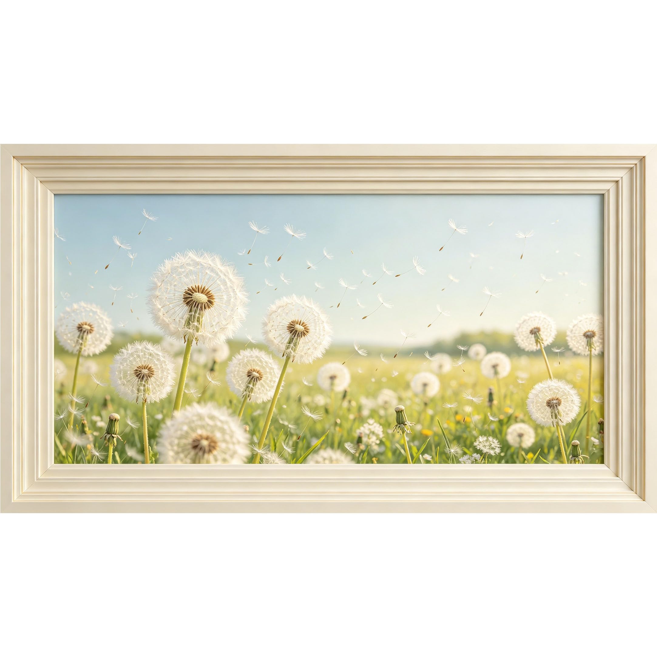QZLITHOTIC 50×90cm3D Framed Wall Art， Dandelion Flower Field Botanical Landscape Self?Adhesive Mural， Water?Activated Peel & Stick Fabric Decor Wall Decal for Bedroom Living Room