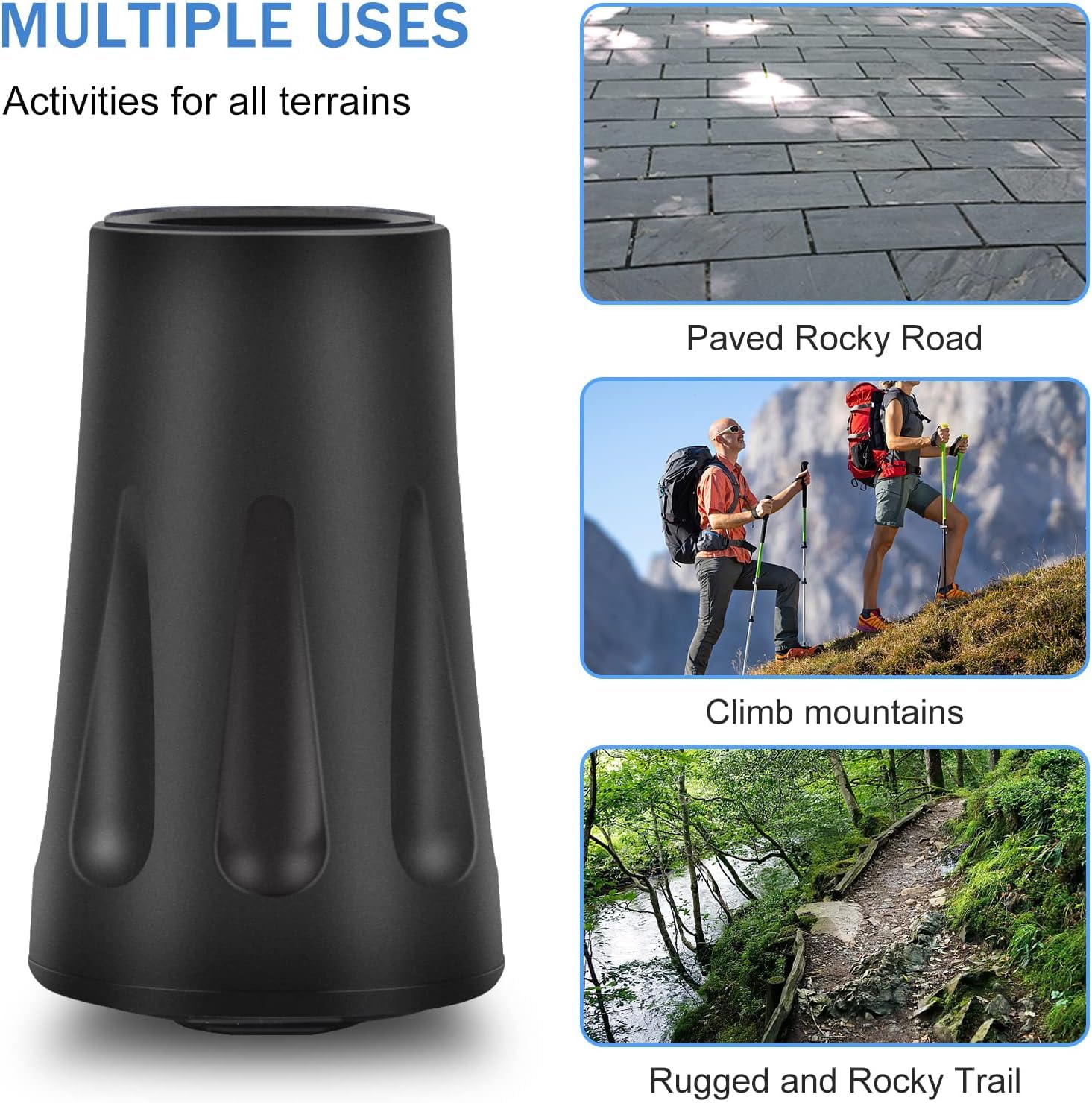 Gommini in Gomma per Bastoncini da Trekking - Anti-Rumore & Anti-Scivolo | Protezione Universale per Trekking e Anziani