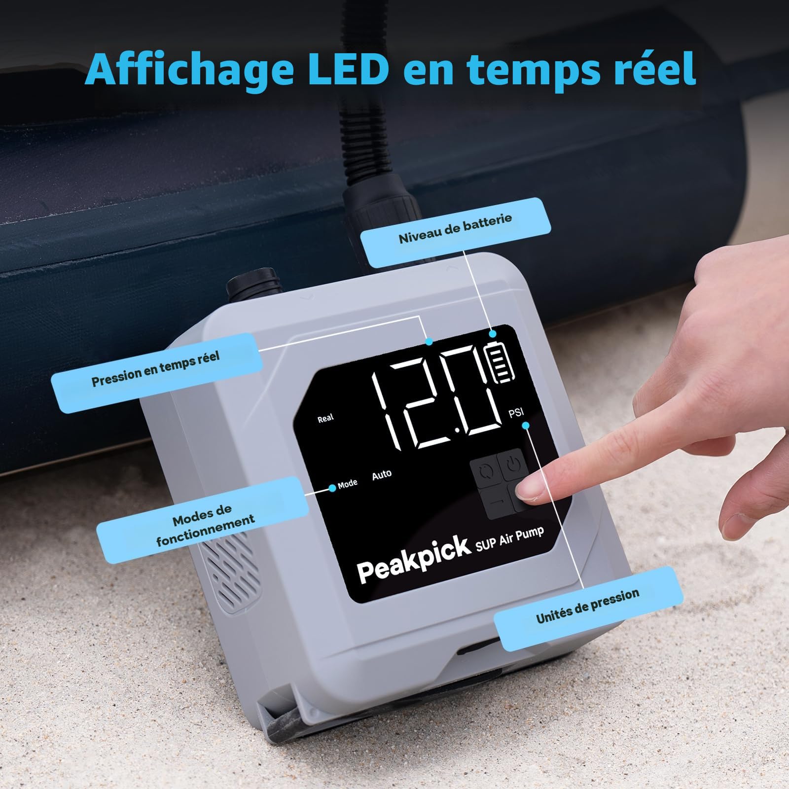 Pompe à pagaie électrique 20 psi, alimentée par Batterie Rechargeable, gonflage et dégonflage, Pompe à air Sup à arrêt Automatique pour Planches à pagaie, Cerf-Volant de Surf, Tente, Matelas