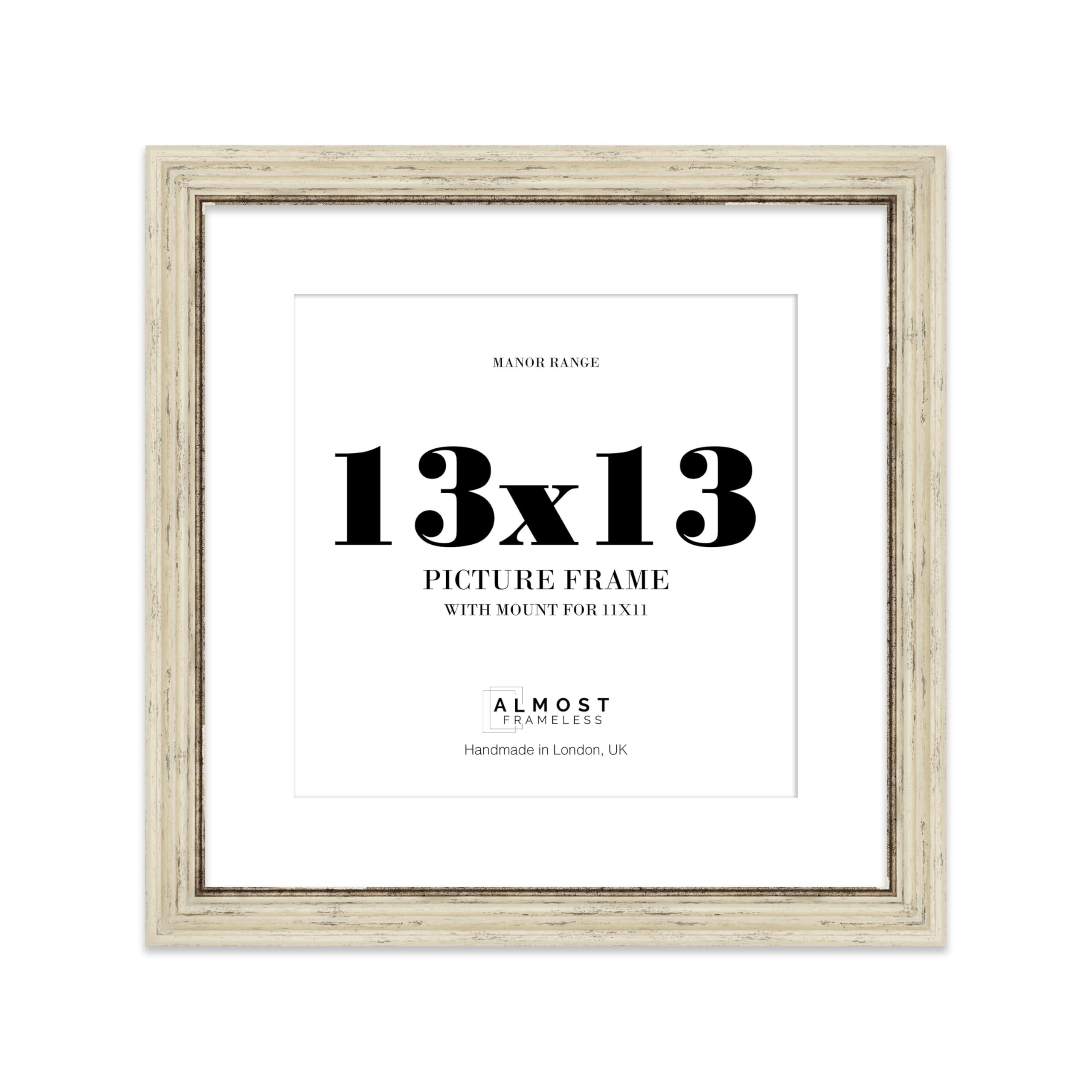 13x13 Distressed Cream Picture Frame - 13x13 Square Frame with 11x11 Mount for 13x13/11x11 Pictures Art Deco Style Classic Interior Design Décor, 1 Pack