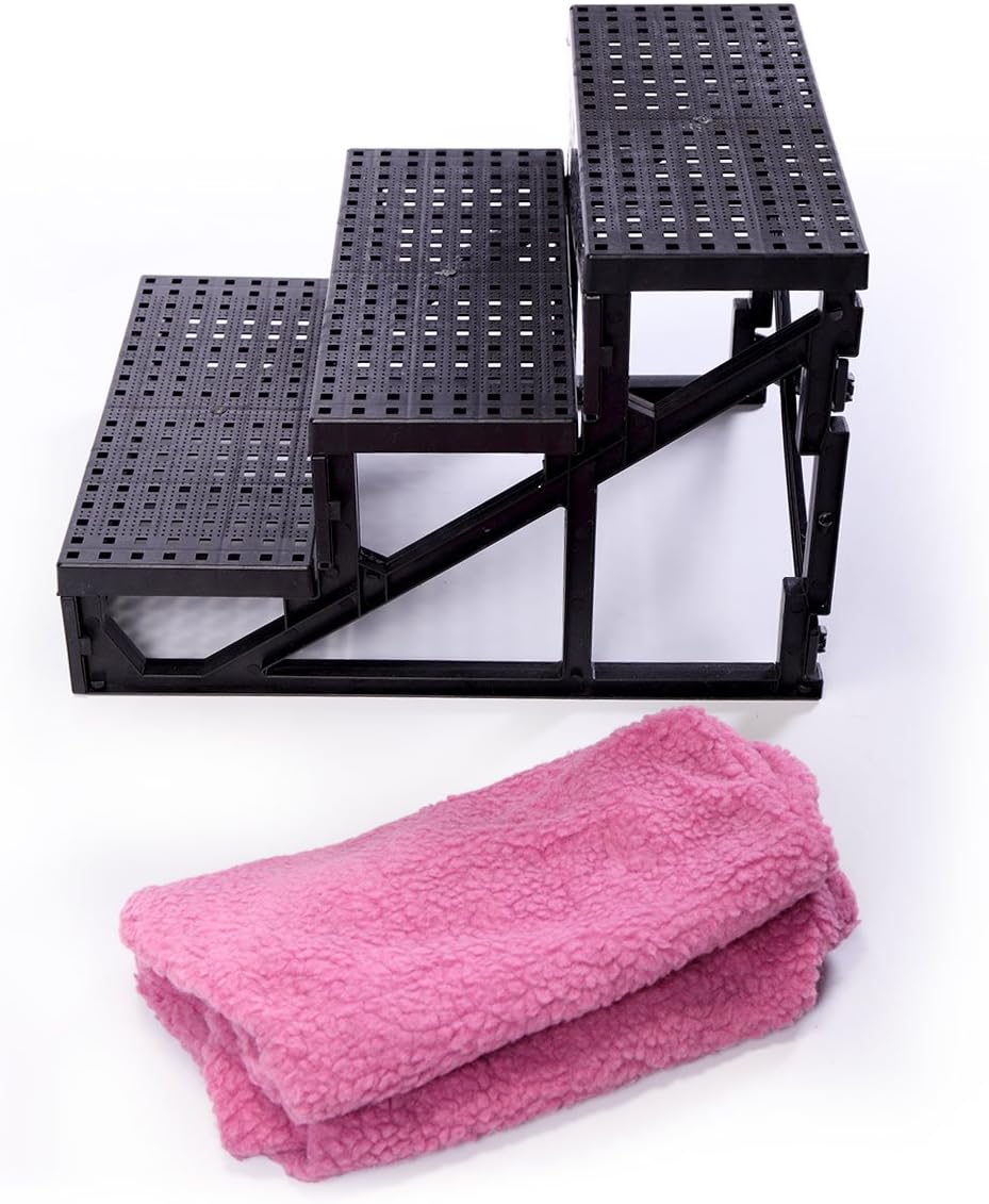 BWM.Co Portable Pet Steps Dog Step Cat Stair Small Dog Cat Ramp 3-Step Removable Non-Slip Doggy Kitty Stair Pet Ramp Ladder Up to 55 LBS for Indoor Home,Pink