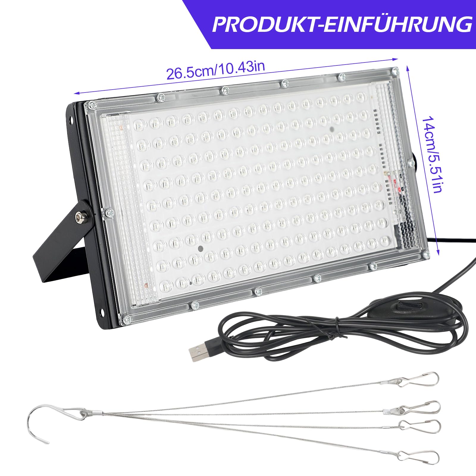 Lampe de bronzage 15 W portable USB 144 LED avec crochet de suspension pour visage et corps