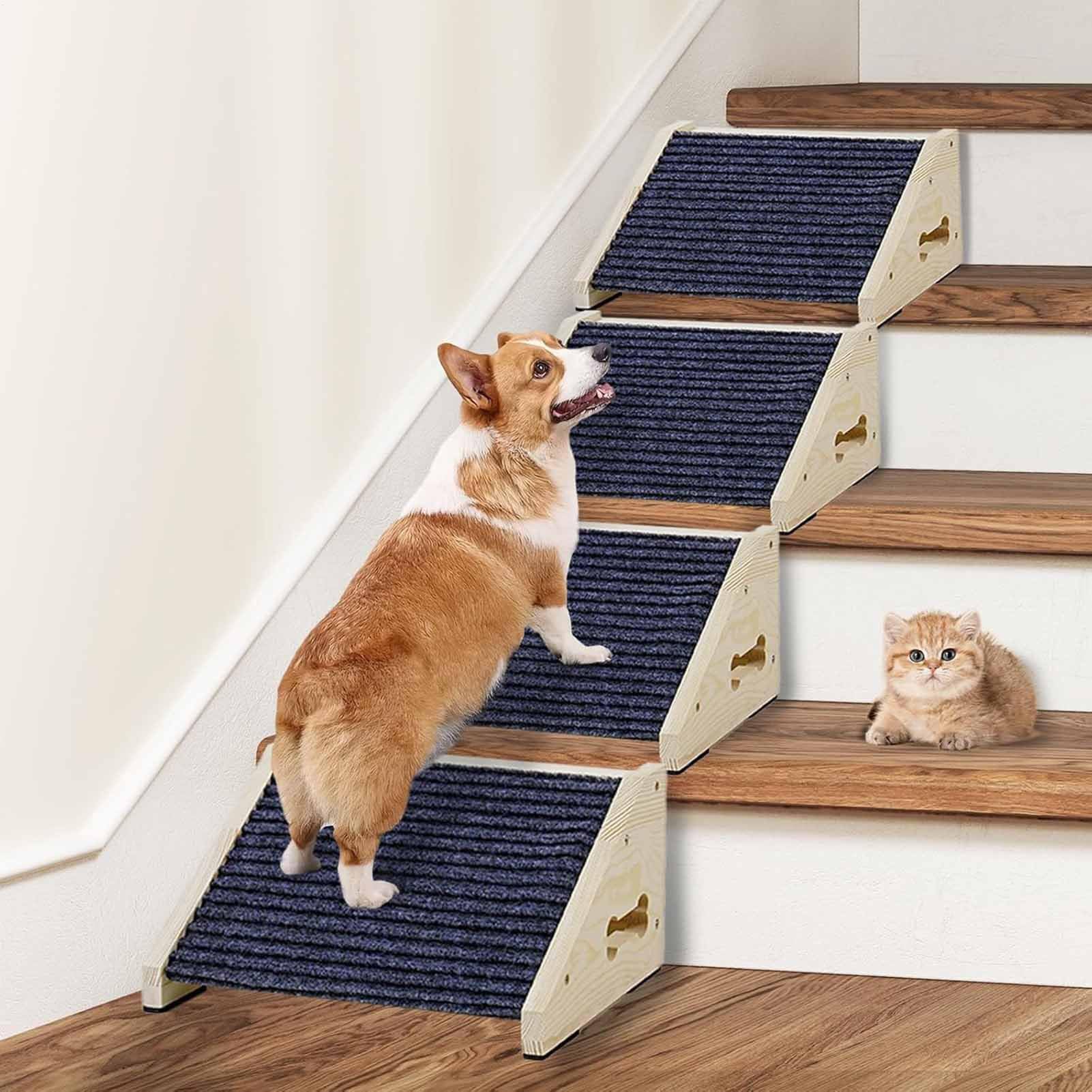 Rampa per cani: legno e resistente, strisce antiscivolo, design facile da trasportare, pratica rampa per scale per animali domestici per cani di piccola e media, animali domestici anziani o disabili