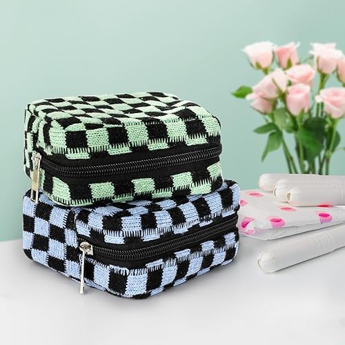 Miniatura 5 de Bolsa de almacenamiento de servilletas sanitarias, almohadilla menstrual con cremallera, bolsa de periodo portátil a cuadros, bolsa de