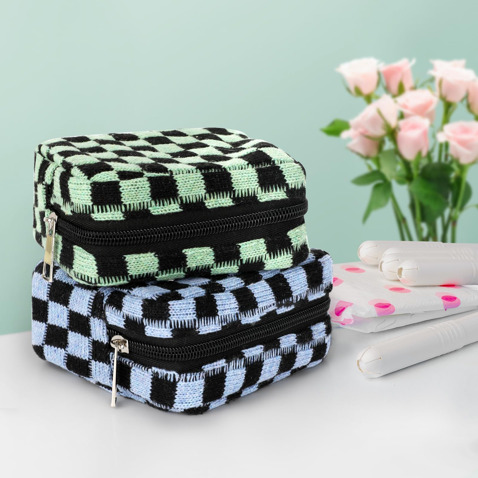 Bolsa de almacenamiento de servilletas sanitarias, bolsa con cremallera para almohadilla menstrual a cuadros, bolsa de almacenamiento de tampones para adolescentes, niñas, mujeres, mujeres, uso