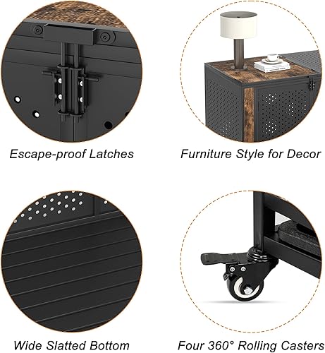 Miniatura 5 de Mueble resistente de 42 pulgadas para perros grandes y medianos, diseño cerrado con agujeros de 0.5 pulgadas, perrera de metal indestructible para