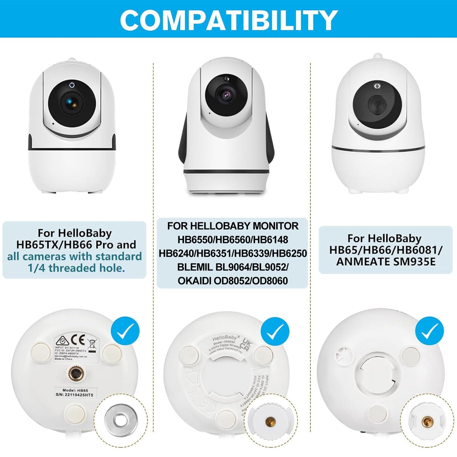 wochel Support de moniteur bébé réglable pour HelloBaby HB65/HB40/HB6550/HB66/HB6339/HB6550 Pro, ANMEATE SM935E, support mural universel pour babyphone avec vue parfaite et facile à installer