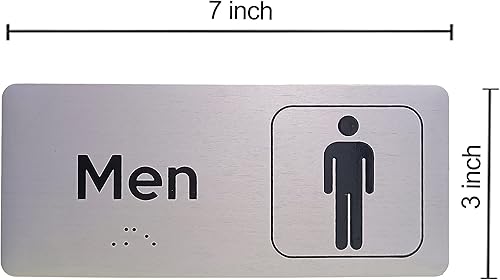 Miniatura 2 de Señales de baño para hombres y mujeres con braille juego de 2 7 pulgadas de ancho x 3 pulgadas de alto letreros de baño con cinta de espuma de doble