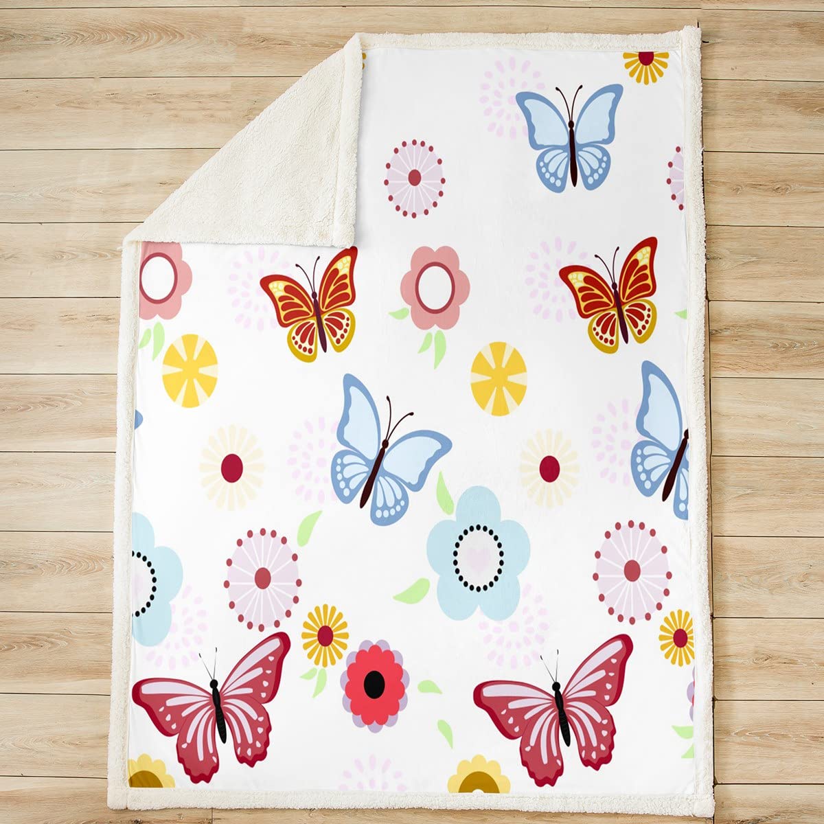 Loussiesd Schmetterling Decke 150x200cm Mädchen Schmetterling Blumen Kuscheldecke für Sofa Wunderschönes Schmetterling Wohndecke Tierwelt Schlafzimmer Dekor Flanell Fleecedecke