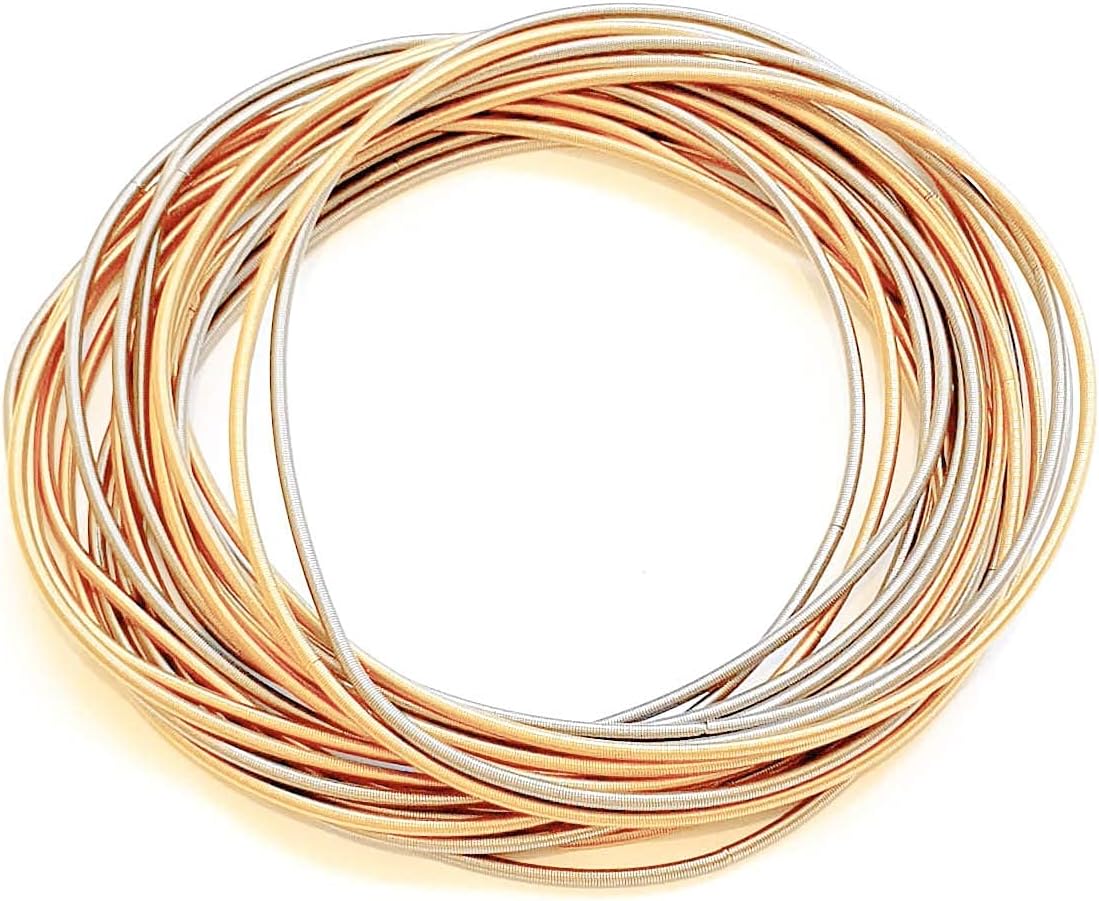 Stainless Steel Coil Bracelets Set of 20 Guitar Strings 10 Gold 10 Silver Stack Layered Flexible