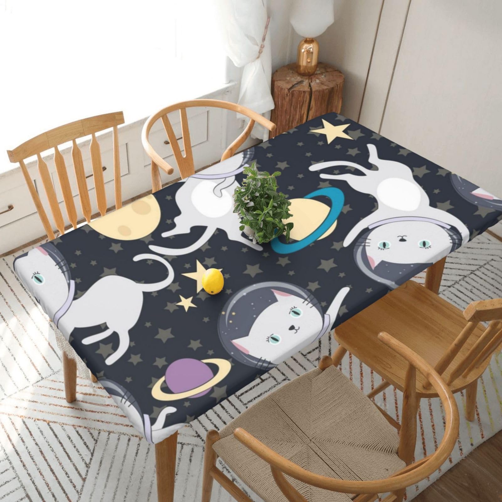 BNVSADC Fun cat Astronaut Printed 5FT Tablecloth Polyester Kitchen Water Resistant Table Cloth Dining Table Decoration Table Covers, 152x76 CM