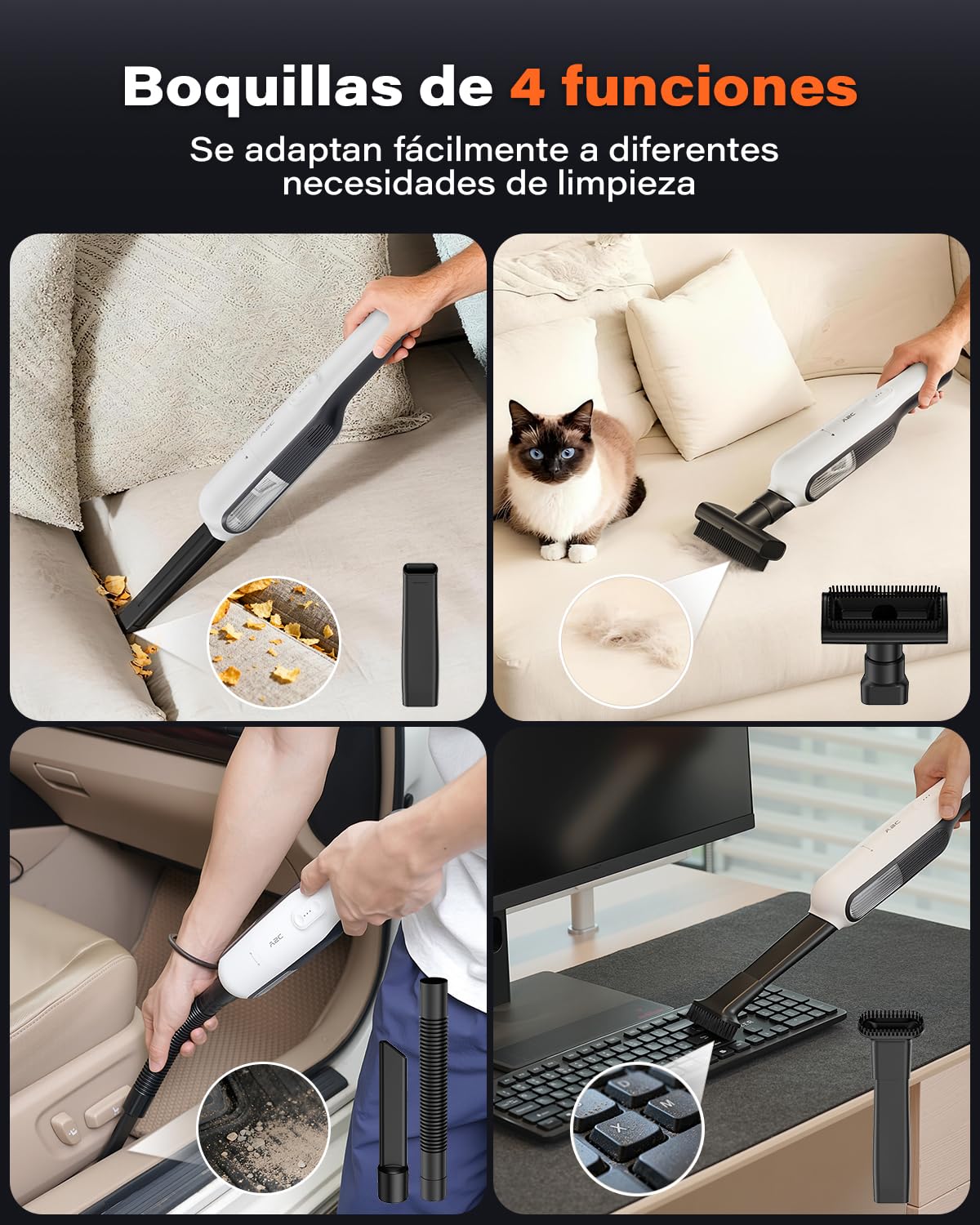 A2C Aspiradora de Mano 19000Pa, 3 en 1 para Coche, con Doble filtración Pet y HEPA, Recargable de 120W y batería de Larga duración de 7500 mAh, Ideal para el Coche, el hogar, la Oficina, etc