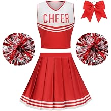 GRAJTCIN Teenagers & Womens Cheerleader Costume Halloween Party Cute Cheer Outfit Crop Top