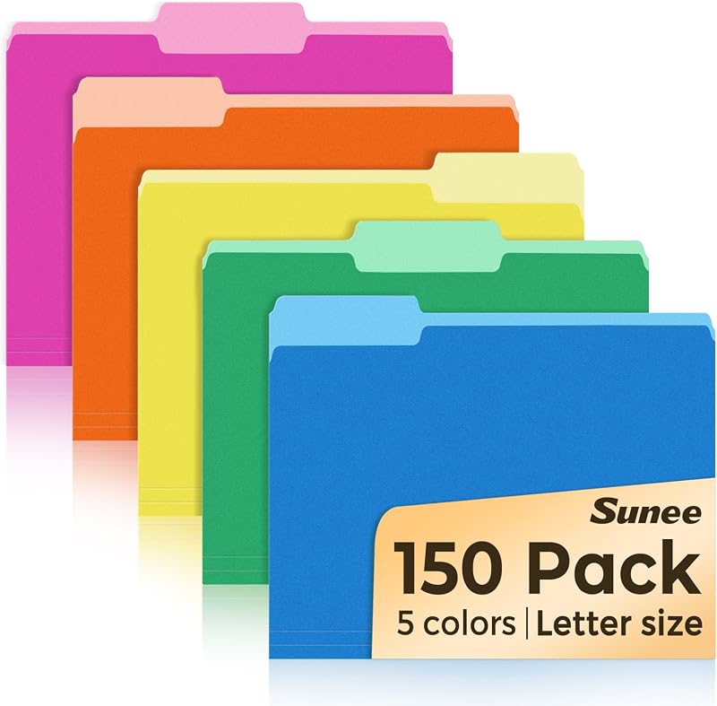 File Folders, 150 Pack Manilla Folders 8.5 x 11, Colored File Folders Home Office School Supplies for Documents Files Paper, 5 Assorted Colors