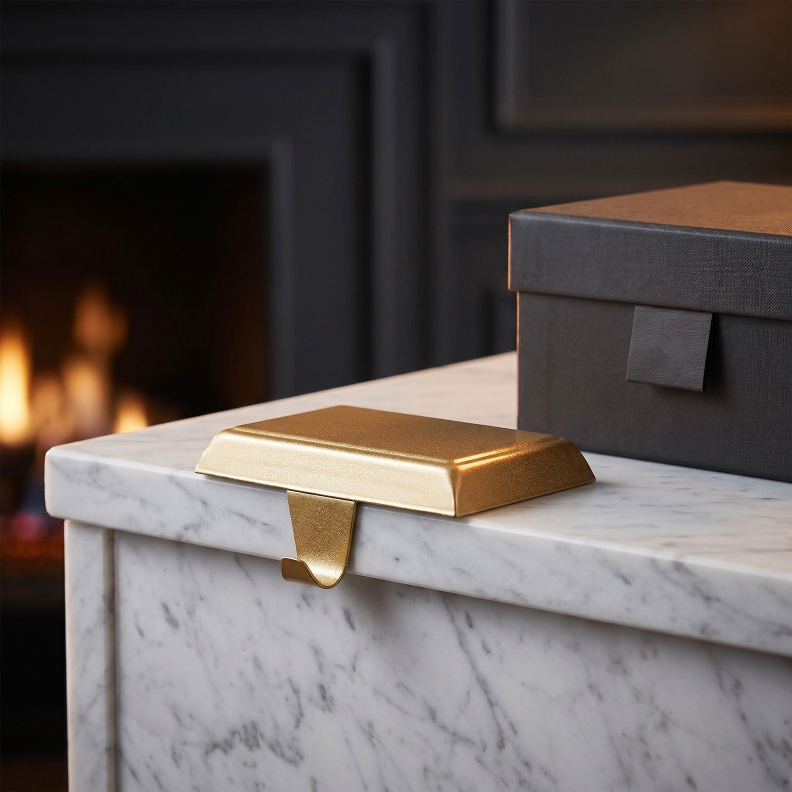 4 Pièces Porte-chaussette de Noël en Fer à Base Plate Dorée pour Cheminée