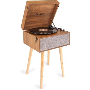 Audizio Fremont Record Player Retro Turntable Bluetooth Transmitter & Receiver Table Turntable with Speaker Retro Vinyl Player for Records Wood